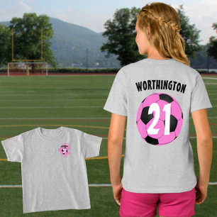 Custom Name Number Pink White Soccer Ball T-Shirt