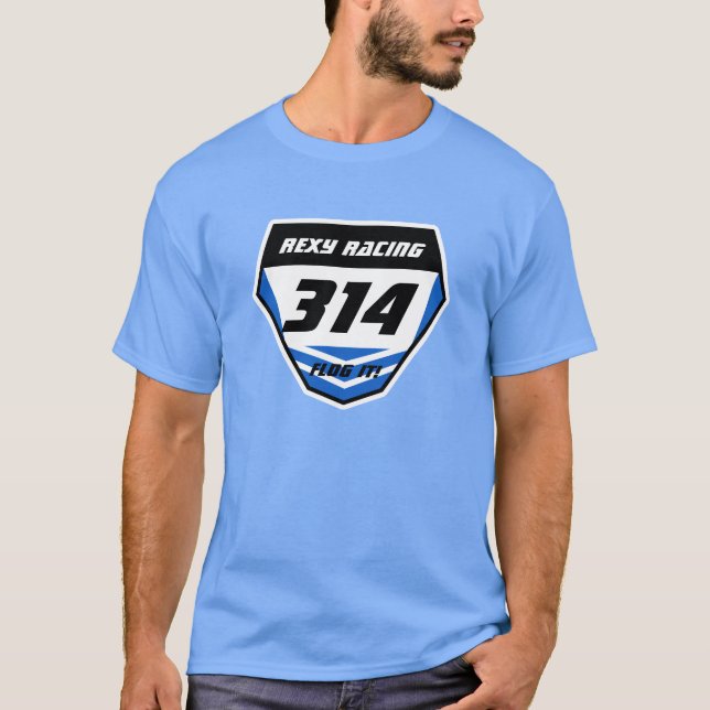 Custom Name Number Plate: Blue - Dark Number T-Shirt (Front)