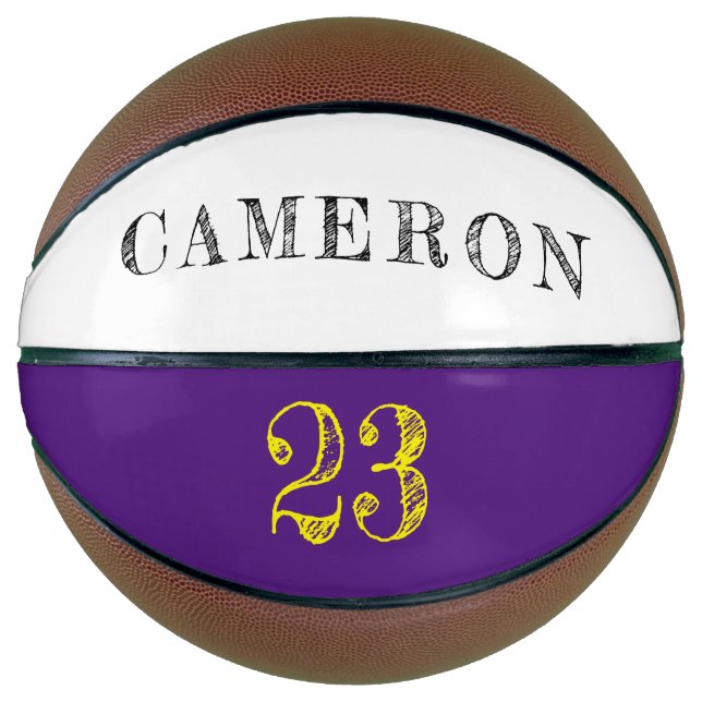 Custom Name Number Purple Yellow Gold etching Basketball (Front)