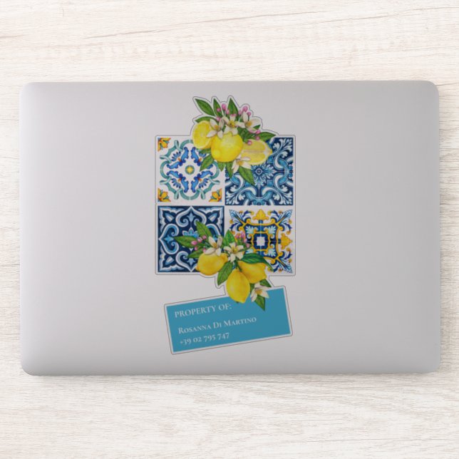 Custom Name Number Sicilian Tiles Lemons Label (Computer)