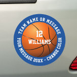 Custom Name Number Team Name Basketball Car Magnet<br><div class="desc">Personalised name,  number,  team name and message basketball gift. You can customise the background colour to match your favourite team. Designed by Thisisnotme©</div>