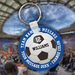 Custom Name Number Team Name Soccer Ball Key Ring<br><div class="desc">Personalized name,  number,  team name and message soccer gift. You can customize the background color to match your favorite team. Designed by Thisisnotme©</div>