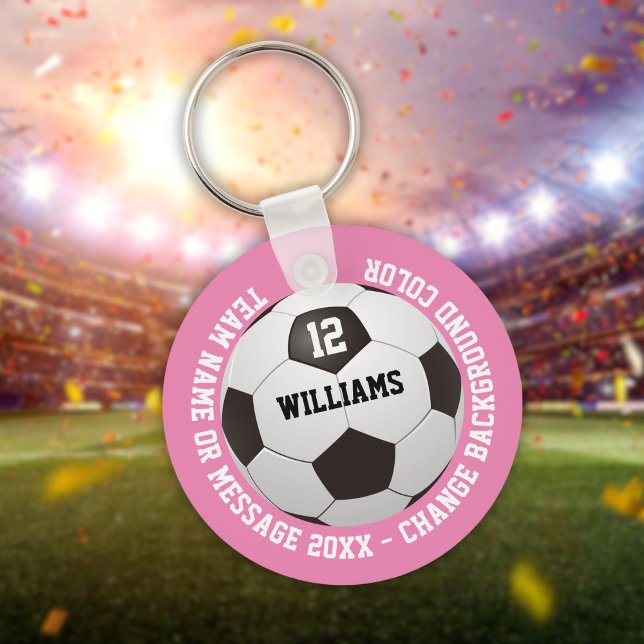 Custom Name Number Team Name Soccer Ball Pink Key Ring (Custom Name Number Team Name Soccer Ball Pink Keychain)