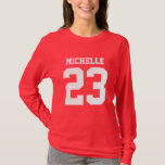 Custom Name Number Womens Sport Jersey T-Shirt<br><div class="desc">Create your own personalised football jersey women's T-shirt with custom name and number. A cool customisable sports shirt,  that is a great gift idea for women. This trendy womens sportswear is suitable for all sports,  including football,  soccer,  volleyball,  baseball,  softball,  basketball and hockey.</div>