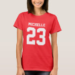 Custom Name Number Womens Sport Jersey T-Shirt<br><div class="desc">Create your own personalised football jersey women's T-shirt with custom name and number. A cool customisable sports shirt,  that is a great gift idea for women. This trendy womens sportswear is suitable for all sports,  including football,  soccer,  volleyball,  baseball,  softball,  basketball and hockey.</div>
