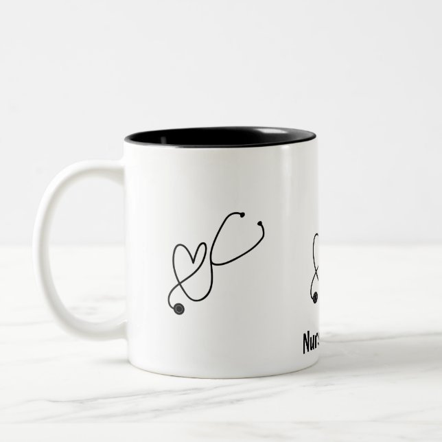 Custom Name Nurse Stethoscope Heart Coffee Mug (Left)