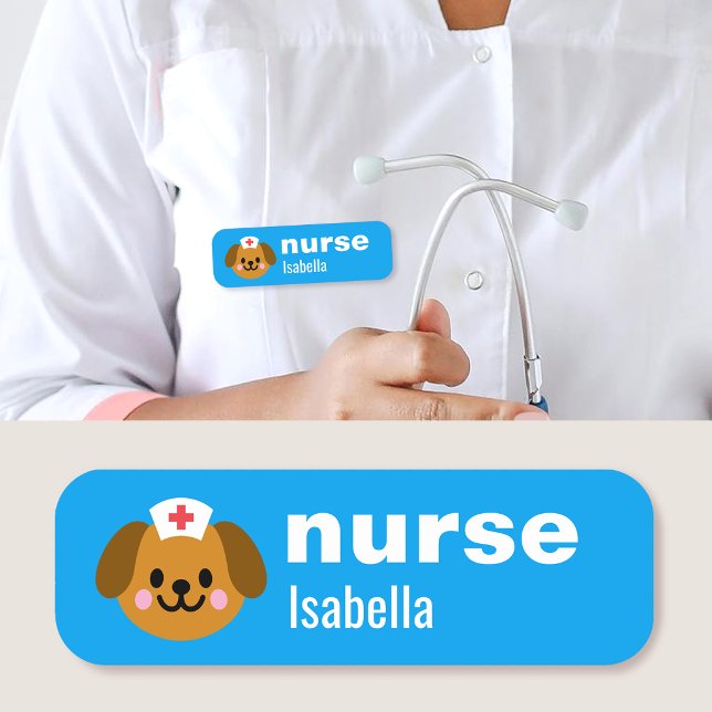 Custom Name Nurse Tag Simple Cute Dog Blue (Creator Uploaded)