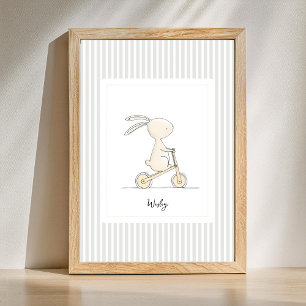 Custom Name Nursery - Cute Bunny Stripes Poster