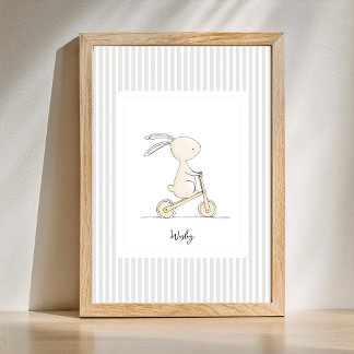 Custom Name Nursery - Cute Bunny Stripes Poster