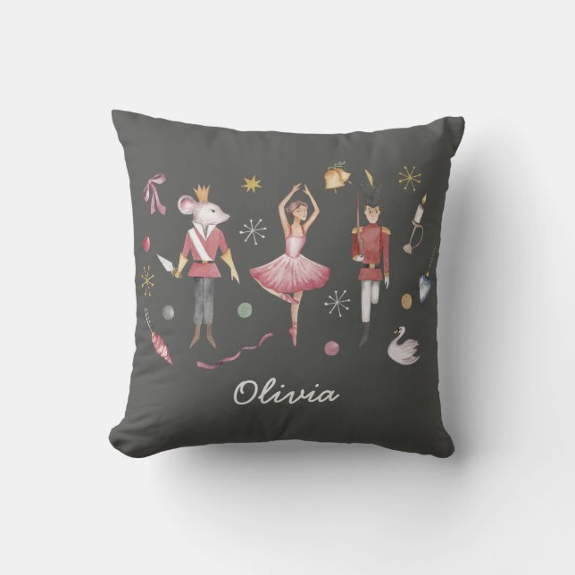 Custom name Nutcracker Ballet Ballerina Christmas Cushion (Front)