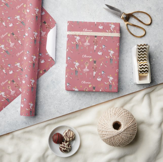 Custom name Nutcracker Ballet Ballerina Christmas Wrapping Paper (Crafts)