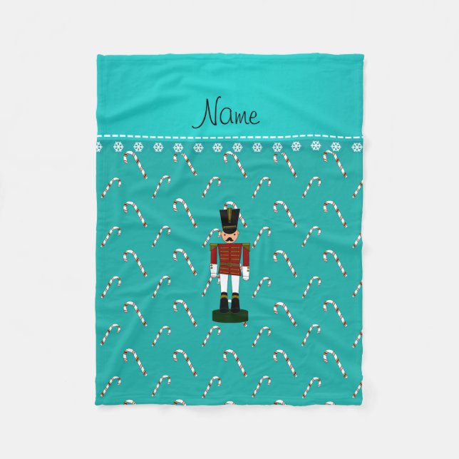 Custom name nutcracker turquoise candy canes fleece blanket (Front)