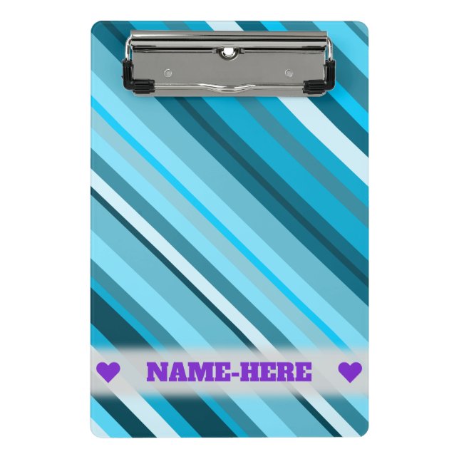 Custom Name; Ocean-Inspired Blue/Teal/Aqua Stripes Mini Clipboard (Front)