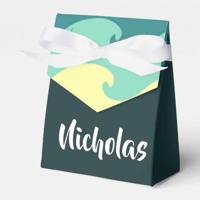 Custom name ocean waves favour box (Front Side)