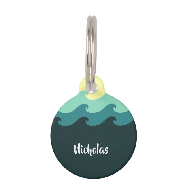 Custom name ocean waves pet tag (Front)