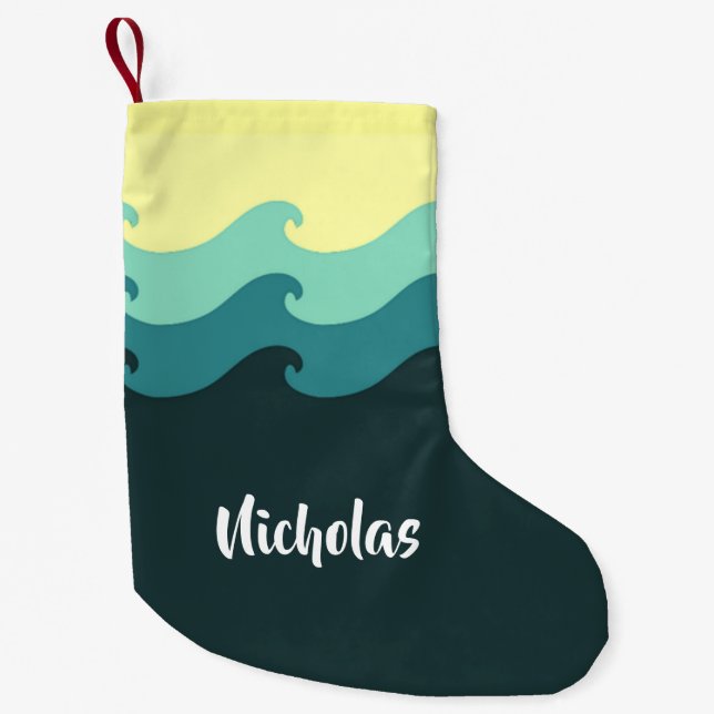 Custom name ocean waves small christmas stocking (Front)