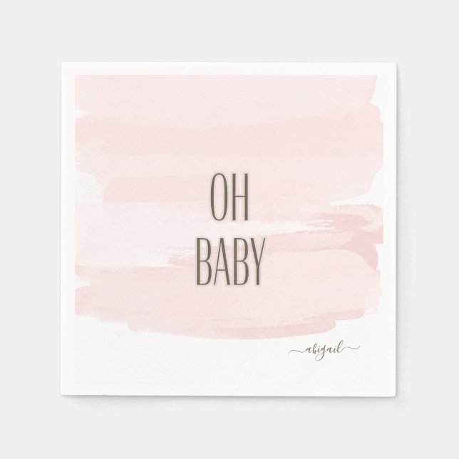 Custom Name Oh Baby Pink Splash Baby Shower Napkin (Front)