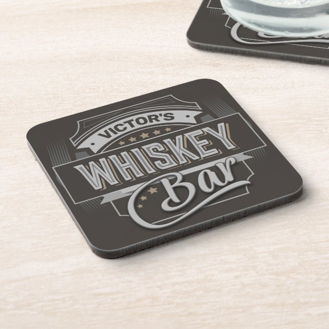 Custom NAME Old Deluxe Liquor Label Whiskey Bar Coaster (Left Side)