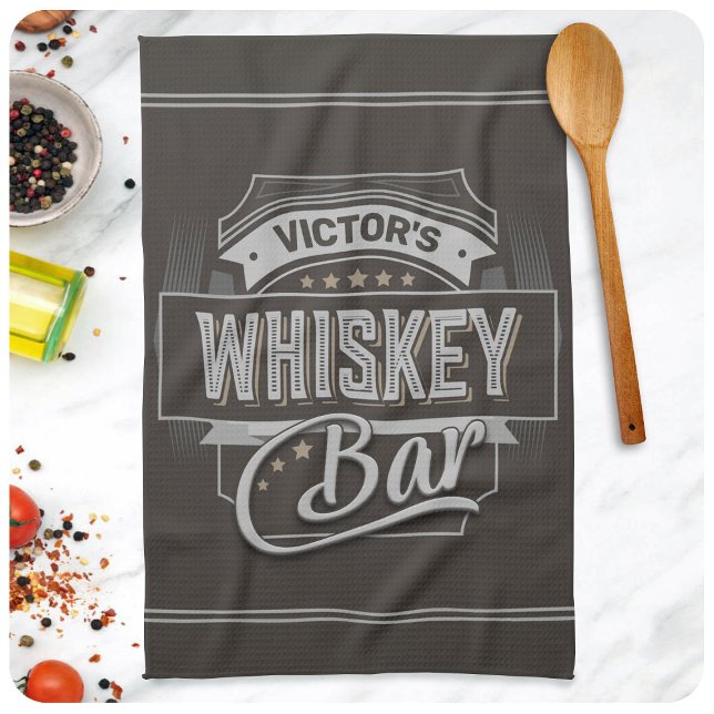 Custom NAME Old Deluxe Liquor Label Whiskey Bar Tea Towel (Creator Uploaded)
