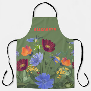 Custom Name Olive Green Floral Mother's Day Apron