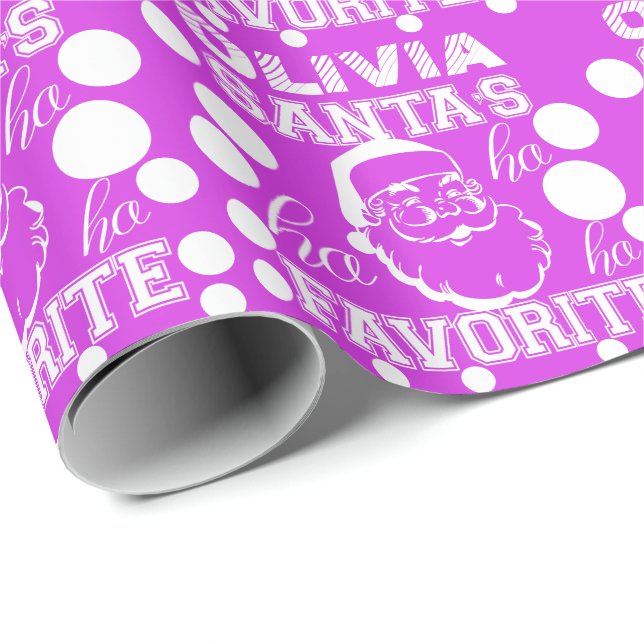 Custom Name Olivia Cute Funny Santa Claus Pink Wrapping Paper (Roll Corner)