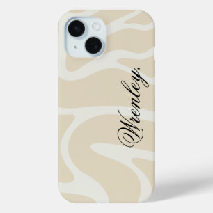 Custom Name on Beige Cream Simple Organic Pattern iPhone 15 Case