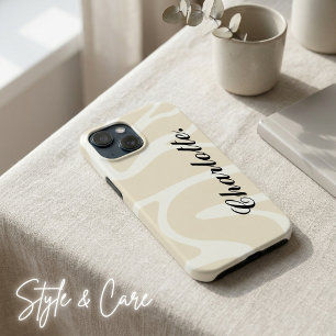 Custom Name on Beige Cream Simple Organic Pattern iPhone 13 Mini Case