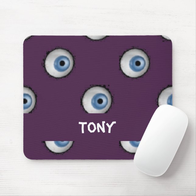 Custom name on big eyes on purple mouse pad (With Mouse)
