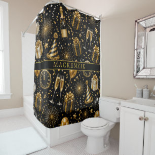 Custom Name on Luxury New Year Celebration Pattern Shower Curtain