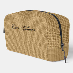 Custom Name on Natural Jute Burlap Fabric Textured Dopp Kit