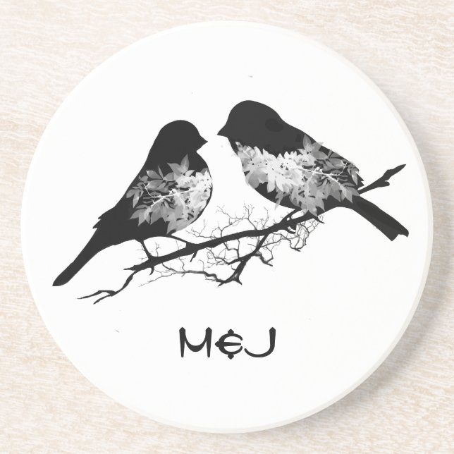 Custom Name or Monogram Love Birds Coaster (Front)