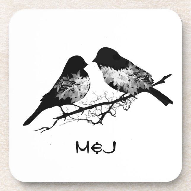Custom Name or Monogram Love Birds Coaster (Front)