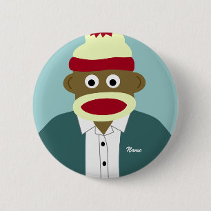 Custom Name or Monogram Sock Monkey Boy 6 Cm Round Badge