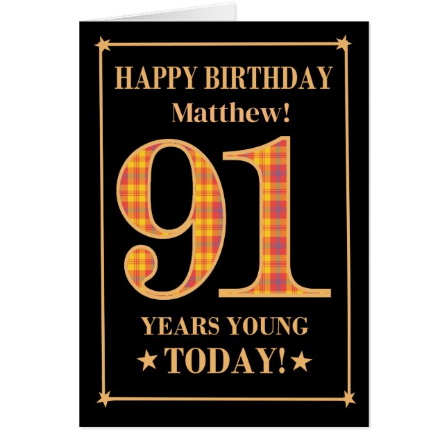 Custom Name or Relation 91st Birthday Tartan Card (Front)
