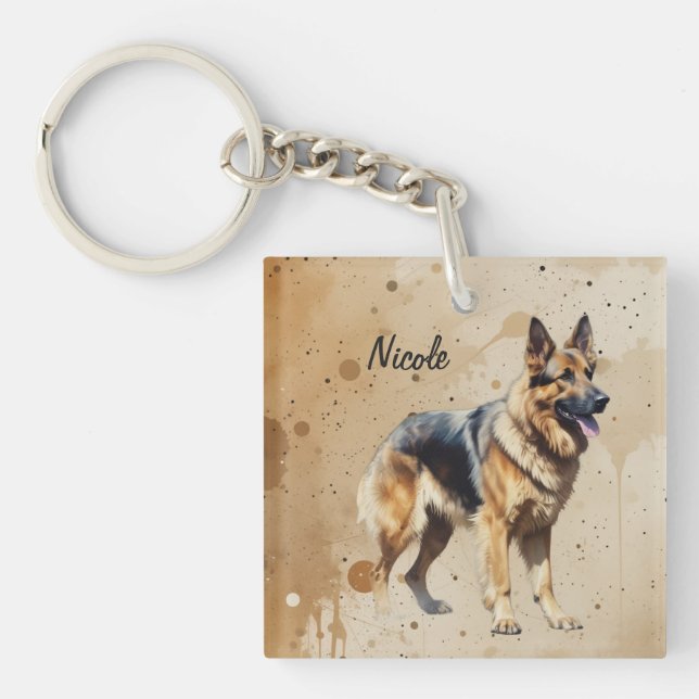 Custom Name or Text German Shepherd dog pet Key Ring (Front)