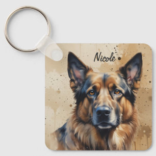 Custom Name or Text German Shepherd dog pet Key Ring