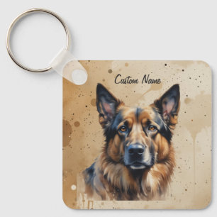Custom Name or Text German Shepherd dog pet Key Ring
