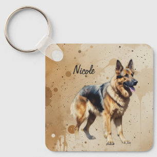Custom Name or Text German Shepherd dog pet Key Ring