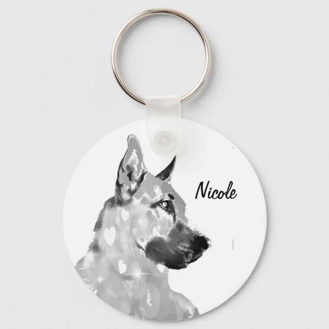 Custom Name or Text German Shepherd dog pet Key Ring (Front)