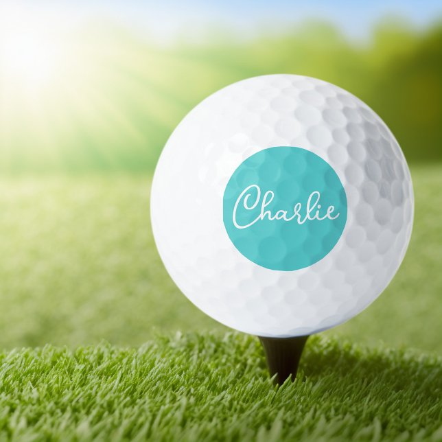 Custom name or text on aqua blue background golf balls (Creator Uploaded)