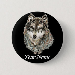 Custom Name or Text Wolf watercolor Animal 6 Cm Round Badge