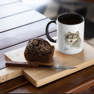 Custom Name or Text Wolf watercolor Animal Mug