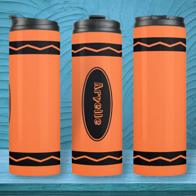 Custom Name Orange Crayon Travel Mug Drink Tumbler (Creator Uploaded)