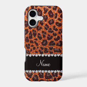 Custom name orange glitter leopard print