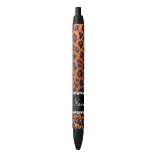 Custom name orange glitter leopard print black ink pen