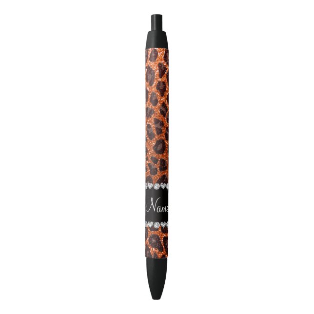 Custom name orange glitter leopard print black ink pen (Front Vertical)