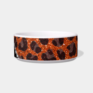 Custom name orange glitter leopard print bowl