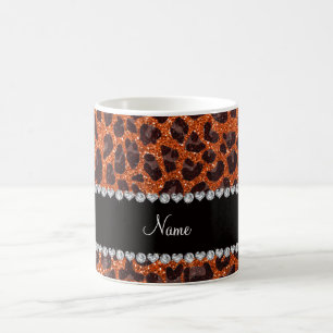 Custom name orange glitter leopard print coffee mug