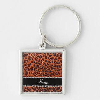 Custom name orange glitter leopard print key ring