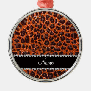 Custom name orange glitter leopard print metal tree decoration